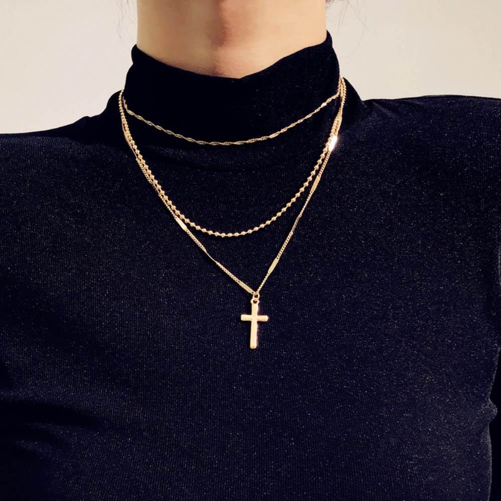 Cross Layering Necklace Layered Choker Set - Picture 2 of 10